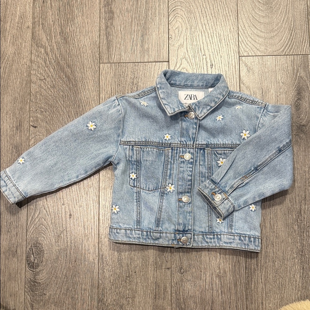 Zara Kids Blue Denim Jacket with Floral Embellishments